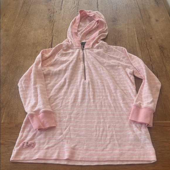 Lauren Ralph Lauren Women's Cotton Hooded Quarter Zip Pullover Sz L Pink Stripe - Picture 1 of 7